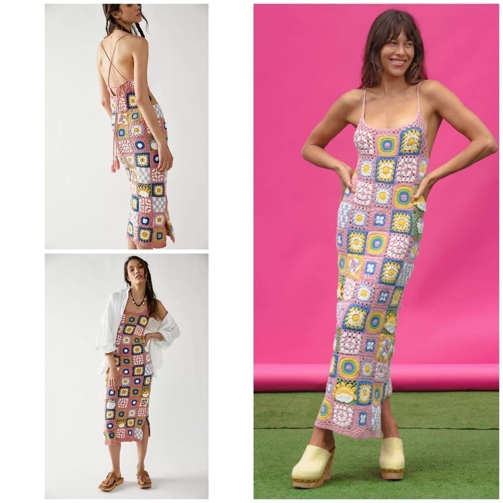 NWT Fillyboo Hand Crochet Floral Cupcakes Sun Patchwork People Camisole Dress M